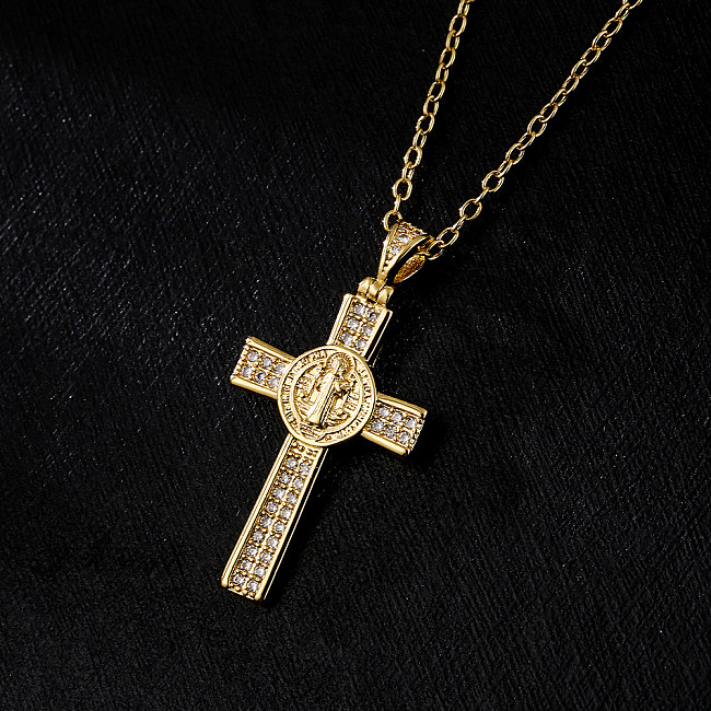 Collier pendentif croix Zircon plaqué or 18 carats en cuivre à la mode