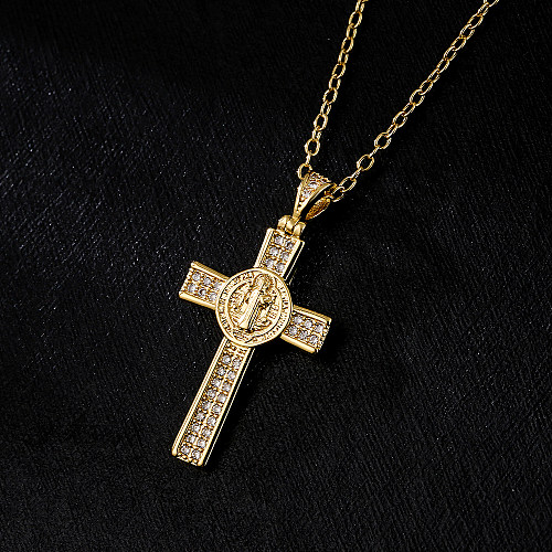 Mode Kupfer 18K Vergoldung Zirkon Kreuz Anhänger Halskette