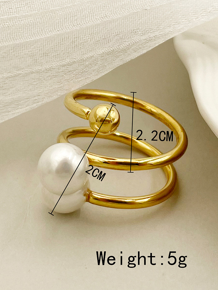 Modern Style Round Stainless Steel Gold Plated Artificial Pearls Rings In Bulk