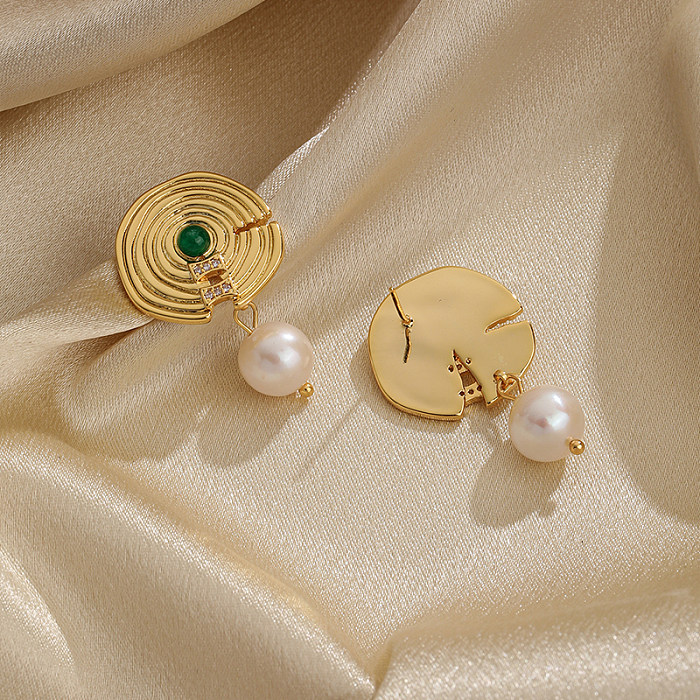 1 Pair Retro Classic Style Geometric Plating Inlay Freshwater Pearl Copper Resin Zircon 18K Gold Plated Drop Earrings