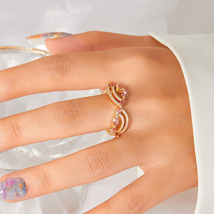 Elegant Modern Style Wings Copper Inlay Zircon Rings