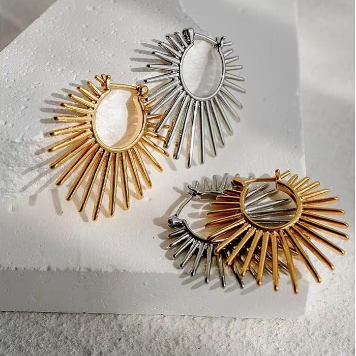1 Pair Vintage Style Solid Color Flower Plating Copper 18K Gold Plated Hoop Earrings