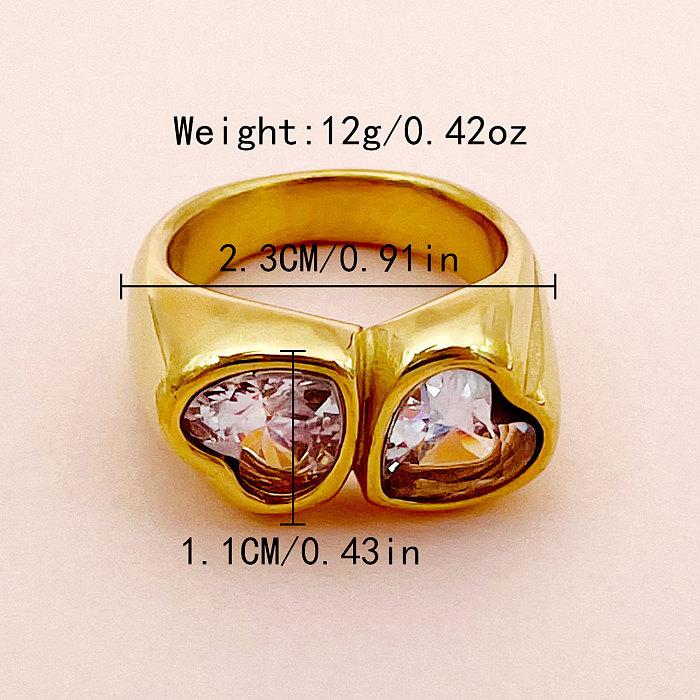 Anéis banhados a ouro de zircão embutido em forma de coração de estilo simples