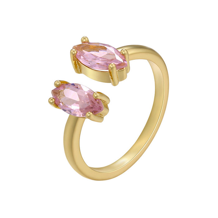 Casual Geometric Copper 18K Gold Plated Zircon Open Ring In Bulk