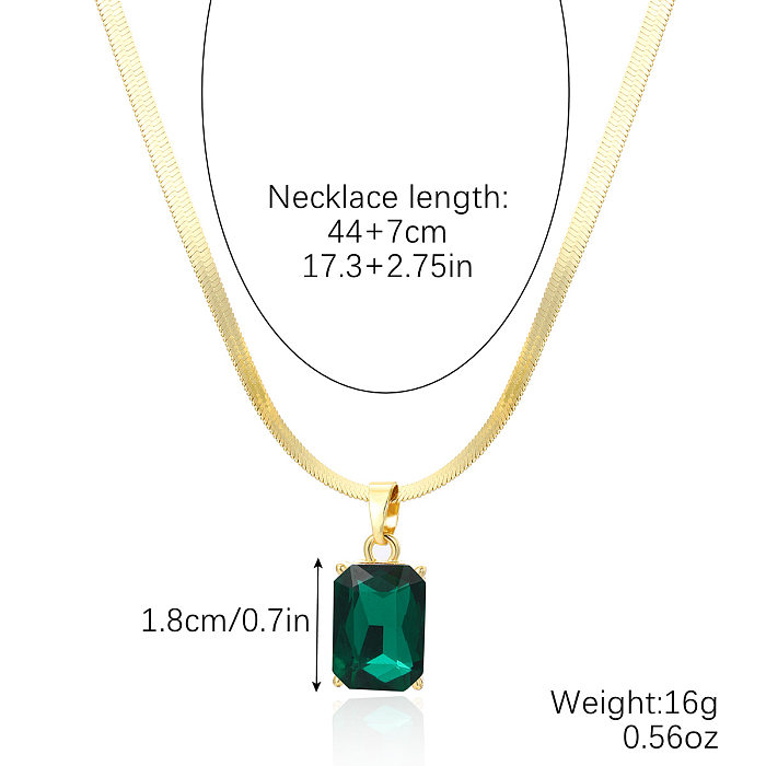 Retro Square Copper Inlay Crystal Pendant Necklace