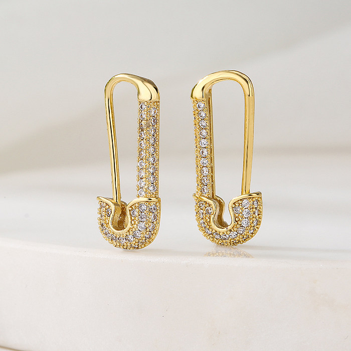 Mode Kupfer Galvanisiert Real Gold Micro Intarsien Zirkon Geometrische Ohrringe