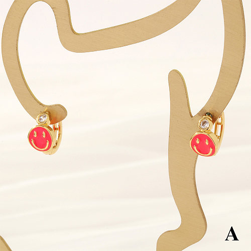1 Pair Simple Style Smiley Face Enamel Plating Inlay Copper Zircon 18K Gold Plated Earrings