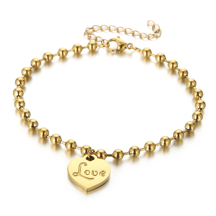 Simple Style Shiny Love Heart Shape Titanium Steel Plating Bracelets Necklace
