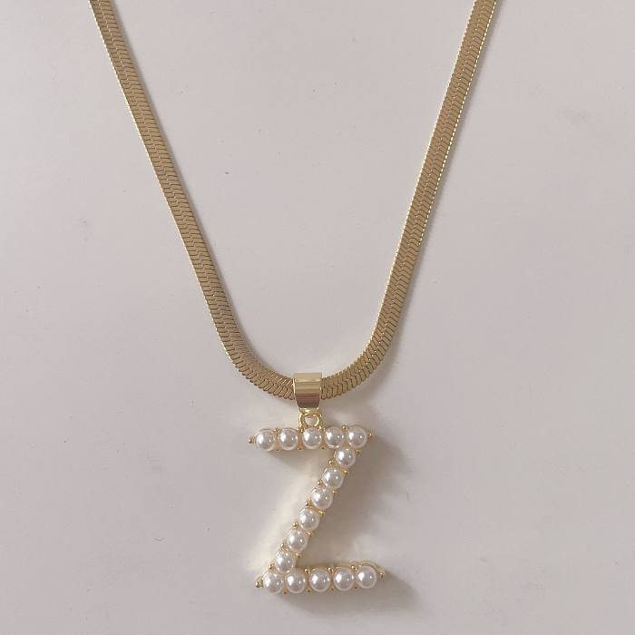 Elegant Luxurious Classic Style Letter Copper 14K Gold Plated Artificial Pearls Pendant Necklace In Bulk