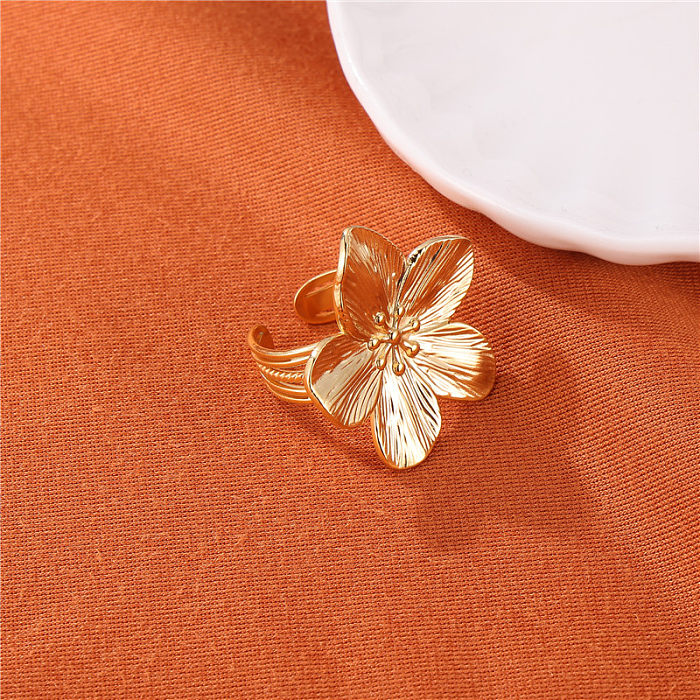 IG Style Sweet Flower Stainless Steel Gold Plated Artificial Gemstones Zircon Open Rings In Bulk