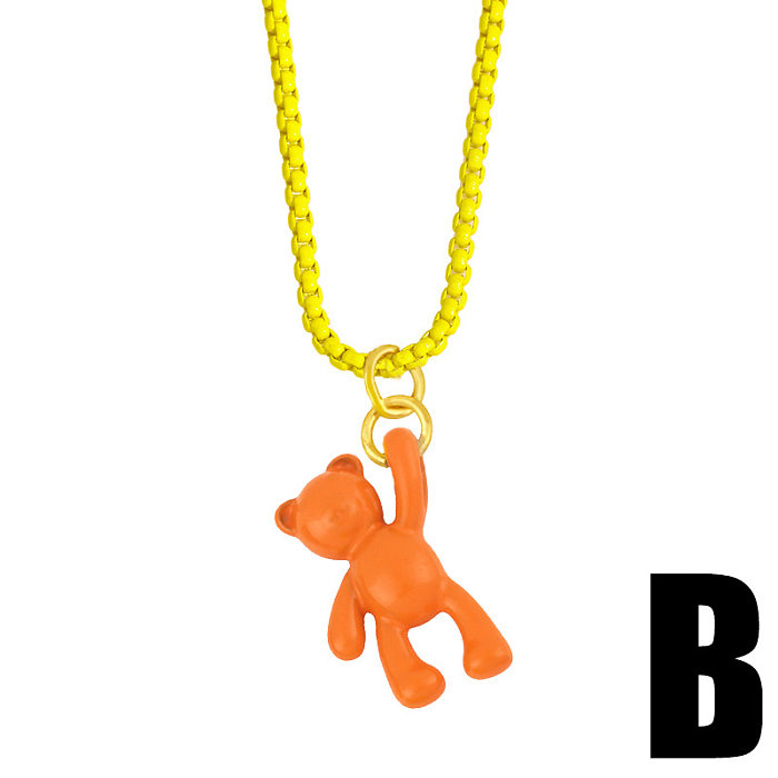 Wholesale Cute Color Bear Pendant Copper Necklace jewelry