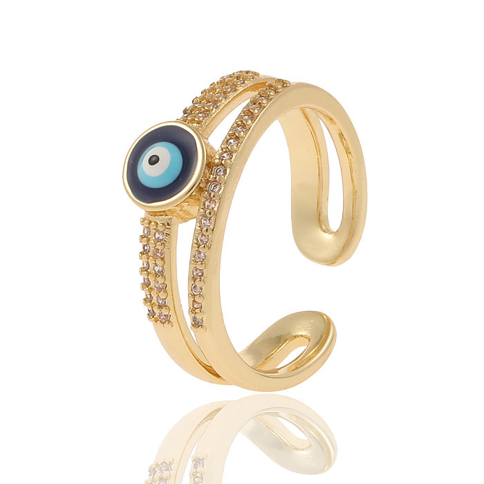 Fashion Geometric Devil'S Eye Star Copper Open Ring Rhinestone Plating Zircon Copper Rings
