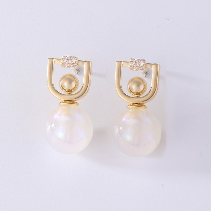 1 Pair Cute Sweet Heart Shape Inlay Copper Freshwater Pearl Drop Earrings