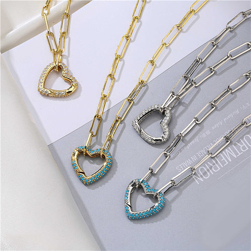 Mode Micro-incrusté Zircon coeur de pêche chaîne de câble collier en cuivre bijoux en gros