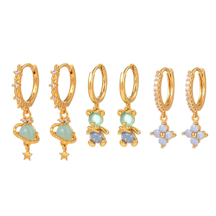 Boucles d'oreilles pendantes en Zircon avec incrustation de cuivre et fleur étoile à la mode, 1 ensemble