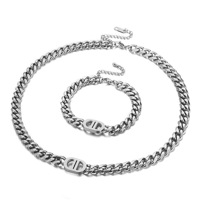 Wholesale New Stainless Steel Gold Thick Chain Necklace Bracelet Set jewelry