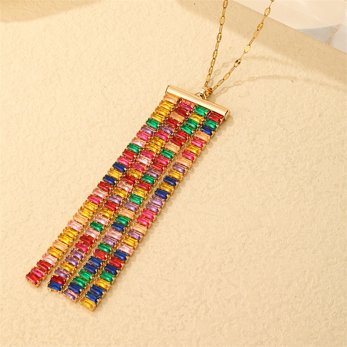 Elegant Glam Luxurious Rectangle Stainless Steel Copper Plating Inlay Zircon Gold Plated Necklace