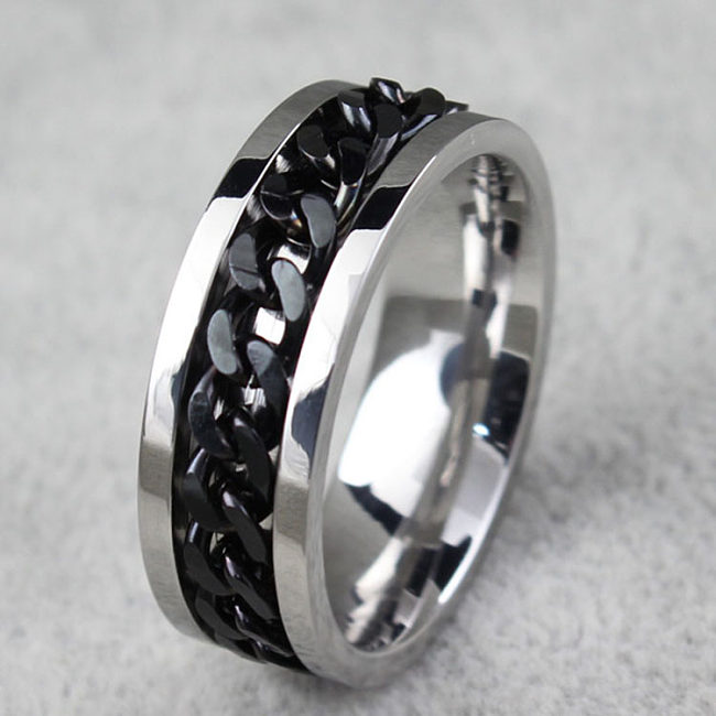 Fashion Contrast Color Rotating Titanium Steel Twisted Ring