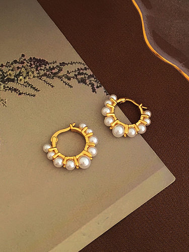 Boucles d'oreilles rétro géométriques en cuivre, boucles d'oreilles en cuivre plaqué or avec perles