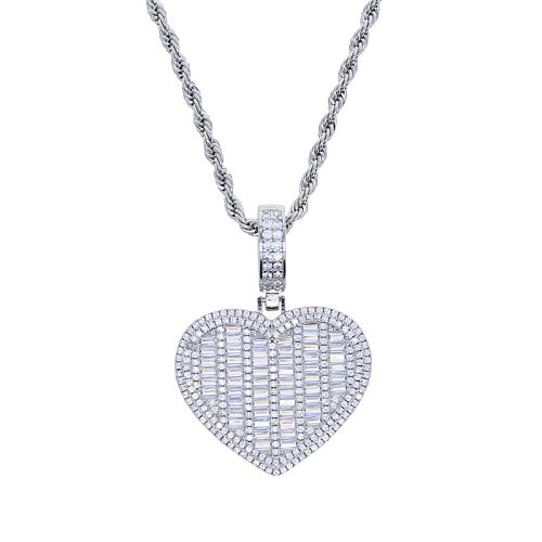 Hip-Hop Heart Shape Copper Inlay Zircon Pendant Necklace
