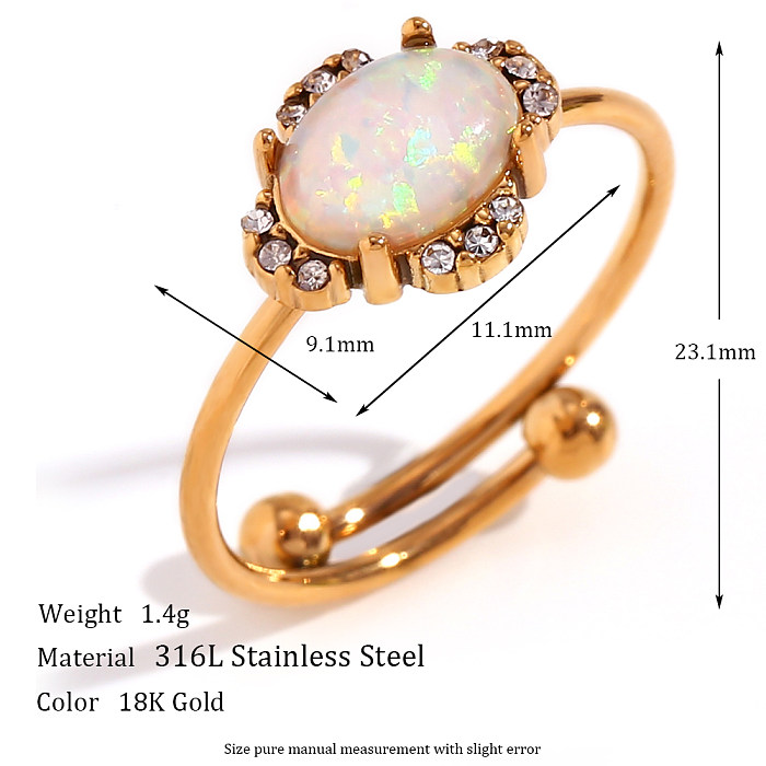 Simple Style Classic Style Sun Water Droplets Heart Shape Stainless Steel Plating Inlay Opal 18K Gold Plated Open Rings