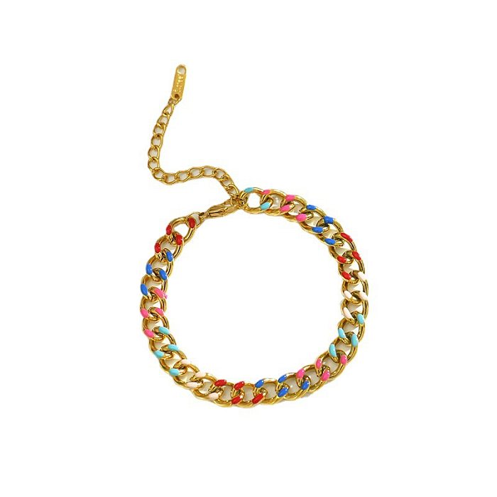 Ensemble de bijoux à chaîne en acier et émail, blocs de couleurs à la mode, 1 pièce