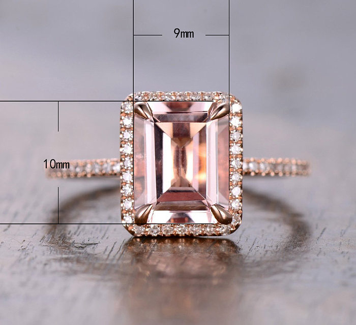 Bague en diamant carré de mode, bague de luxe en cuivre plaqué or Rose incrusté de Zircon