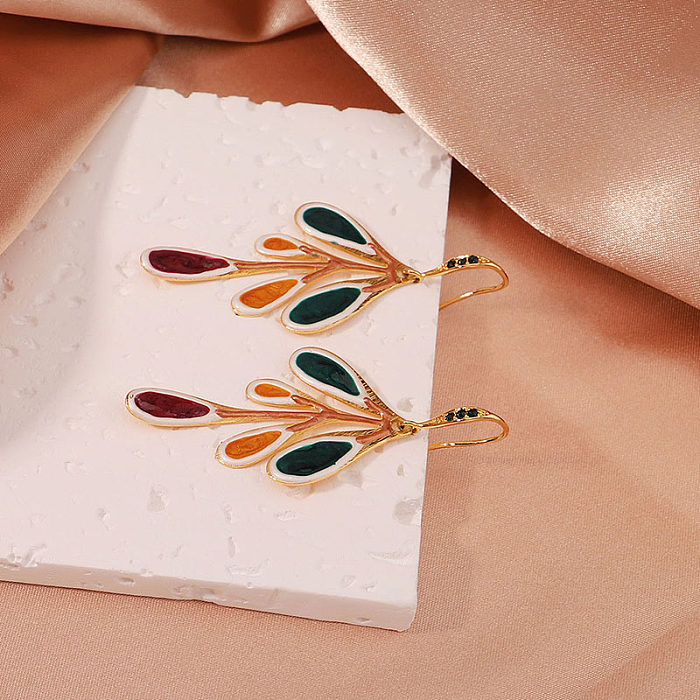 1 Pair Elegant Artistic Streetwear Irregular Leaf Painted Plating Copper 18K Gold Plated Drop Earrings