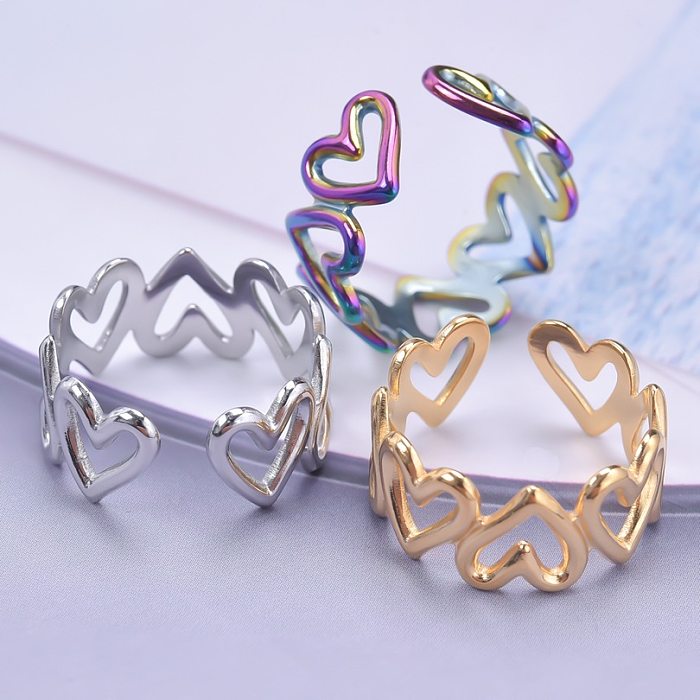 Wholesale 1 Piece French Style Heart Shape Titanium Steel Open Ring