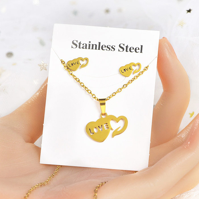 Style Simple lettre étoile forme coeur titane acier femmes boucles d'oreilles collier 1 ensemble