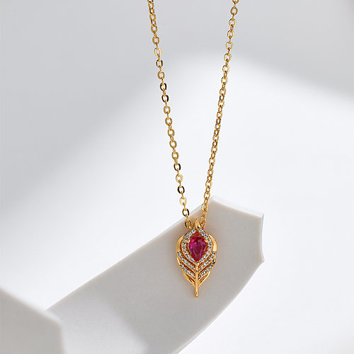 Lady Geometric Copper 18K Gold Plated Zircon Pendant Necklace In Bulk