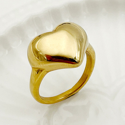 Romantic Roman Style Heart Shape Stainless Steel Plating Gold Plated Rings