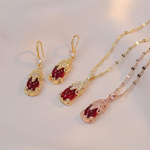 Lady Cartoon Titanium Steel Inlay Inlaid Gold Artificial Gemstones Women'S Bracelets Earrings Necklace