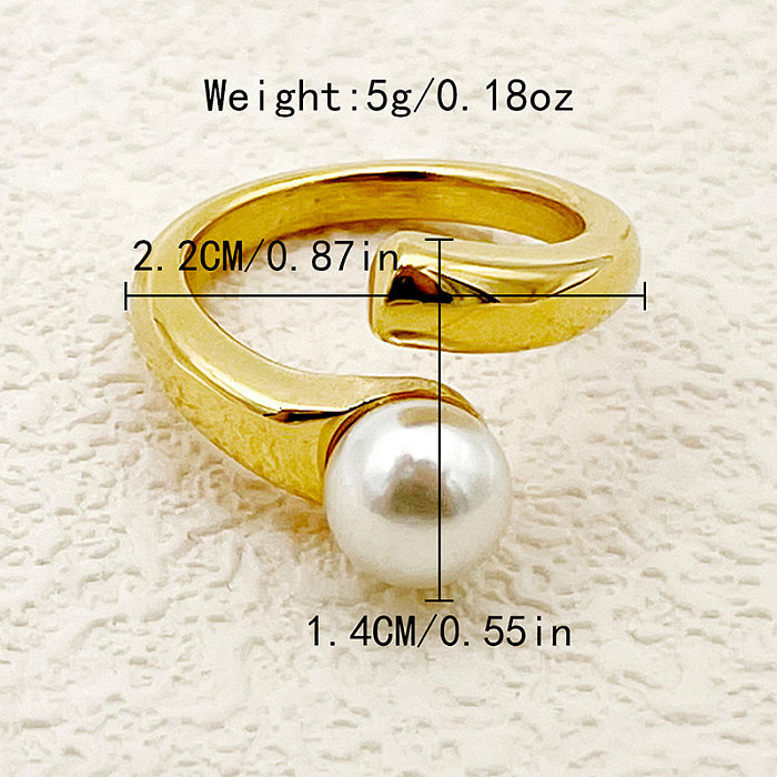 Wholesale Roman Style Commute Solid Color Stainless Steel Plating Inlay Gold Plated Pearl Open Rings