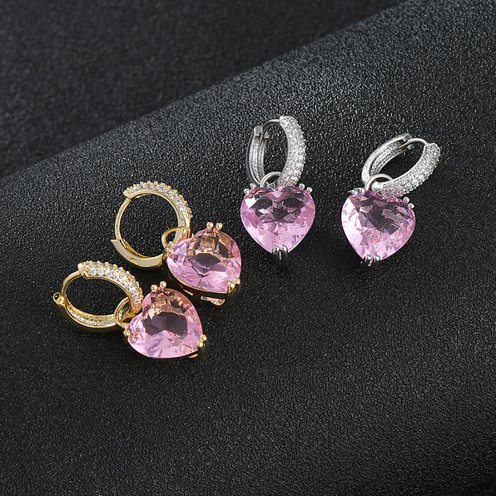 Fashion Geometric Heart Shape Copper Inlay Zircon Drop Earrings 1 Pair