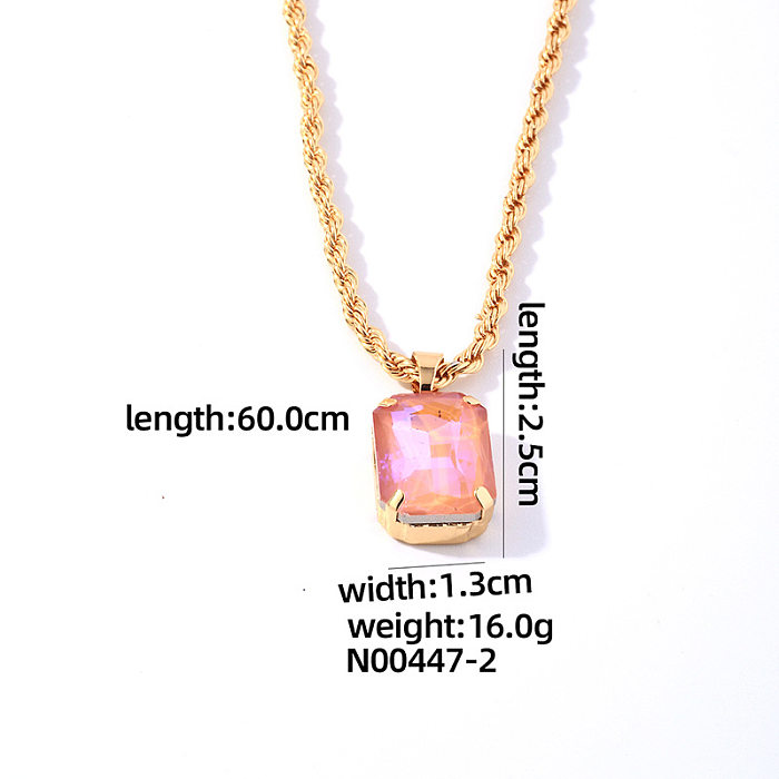 Simple Style Rectangle Copper Inlay Zircon Pendant Necklace