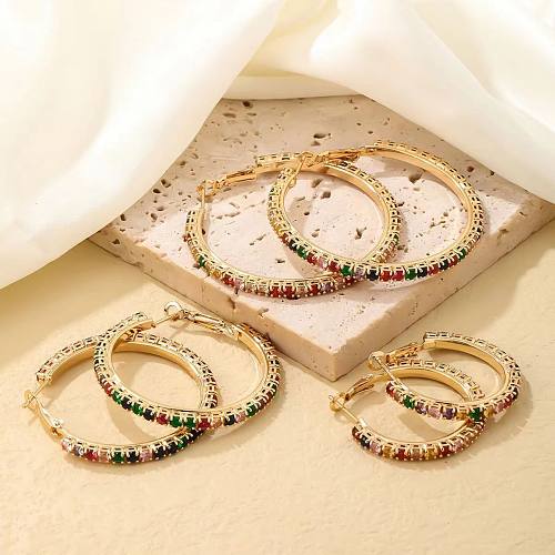 1 Pair Streetwear Colorful Inlay Copper Artificial Diamond Hoop Earrings