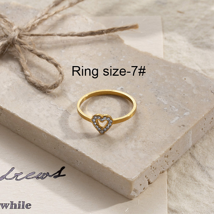 Casual Streetwear V Shape Infinity Heart Shape Stainless Steel 18K Gold Plated Rhinestones Rings In Bulk