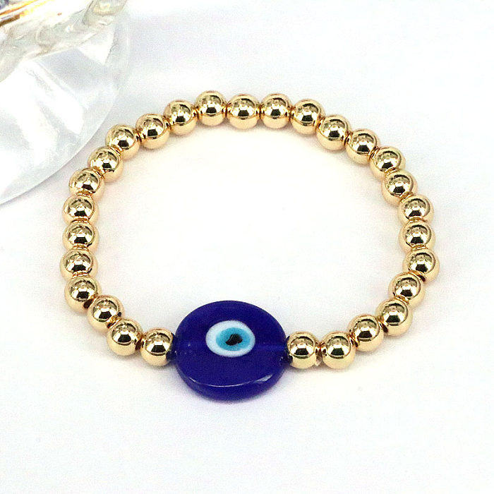 Fashion Devil'S Eye Glass Copper Beaded Gold Plated Bracelets 1 Piece