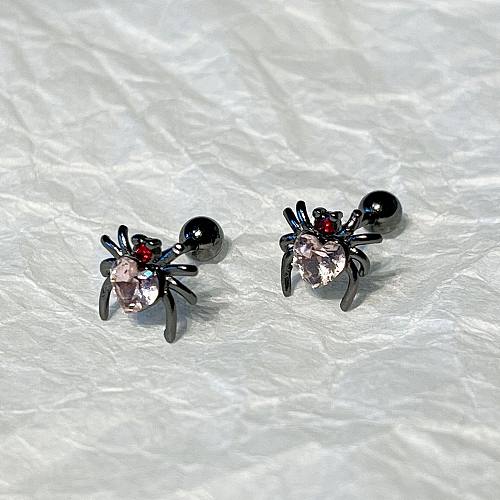 1 paire de clous d'oreilles en Zircon, Style Cool, en forme de cœur, araignée, incrustation en cuivre, Style INS