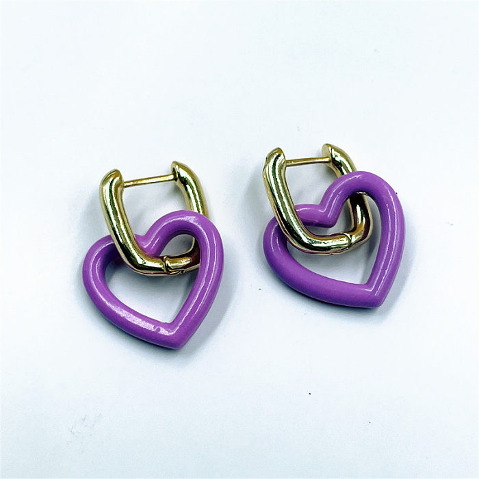 New Fashion Paint Heart-Shaped 14K Gold-plated Copper Earrings