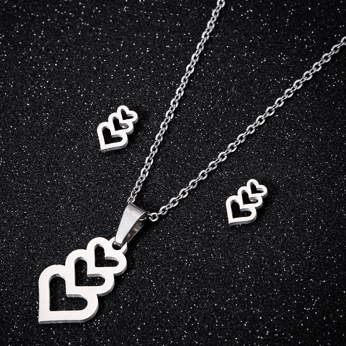 1 Set Simple Style Heart Shape Titanium Steel Plating Earrings Necklace