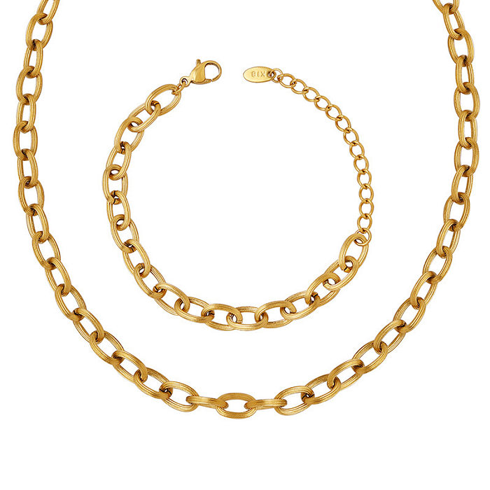 IG-Style-Armband-Halskette mit einfarbiger Titanstahlbeschichtung und 18-Karat-Vergoldung