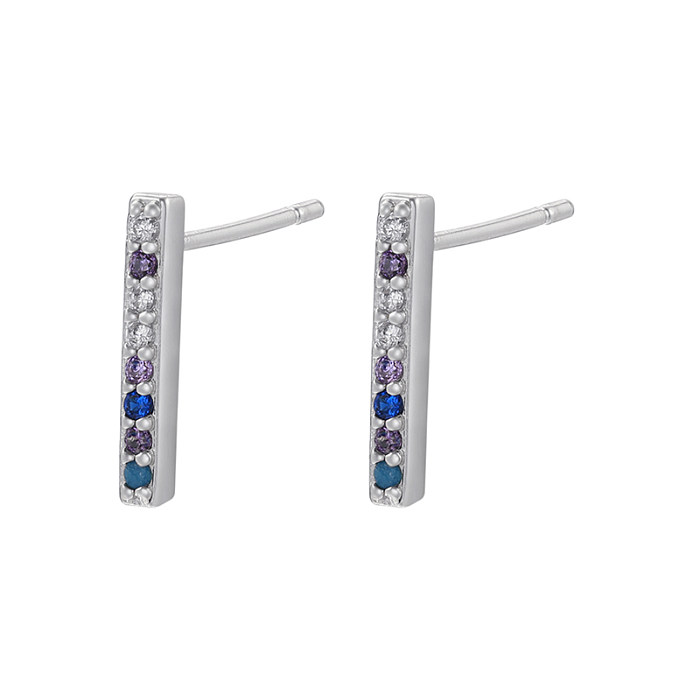 1 Pair Elegant Rectangle Copper Plating Inlay Zircon 18K Gold Plated Ear Studs
