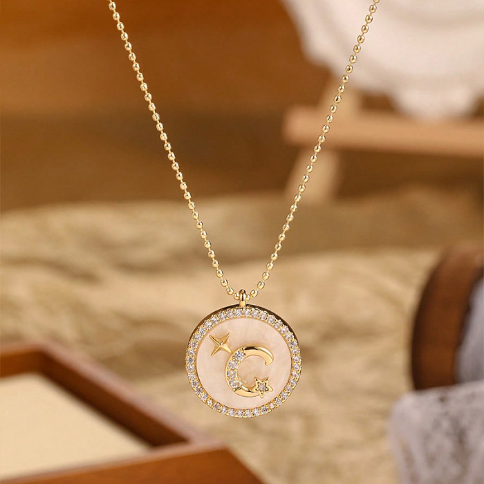 Vintage Style Star Moon Copper Zircon Pendant Necklace In Bulk
