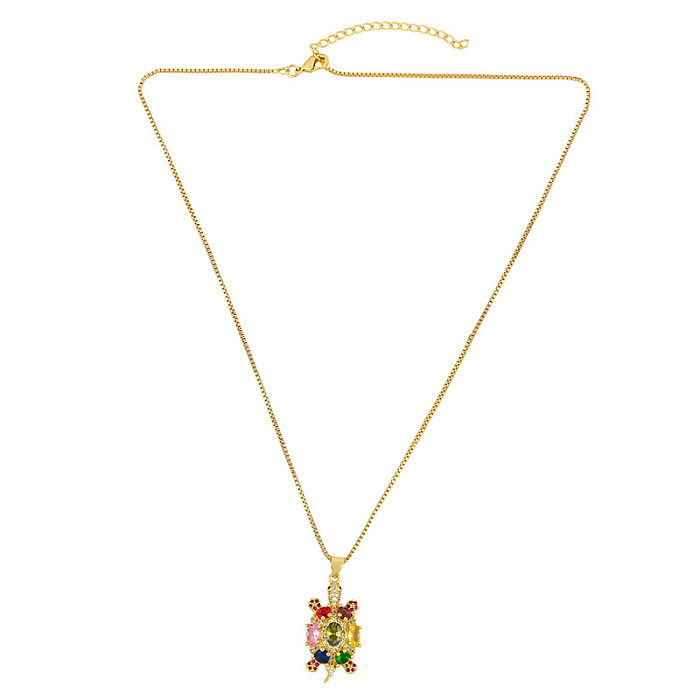 Fashion Colorful Zircon Copper Necklace Wholesale Accessories Small Turtle Necklace Colorful Zircon Cross Necklace Pendant Jewelry