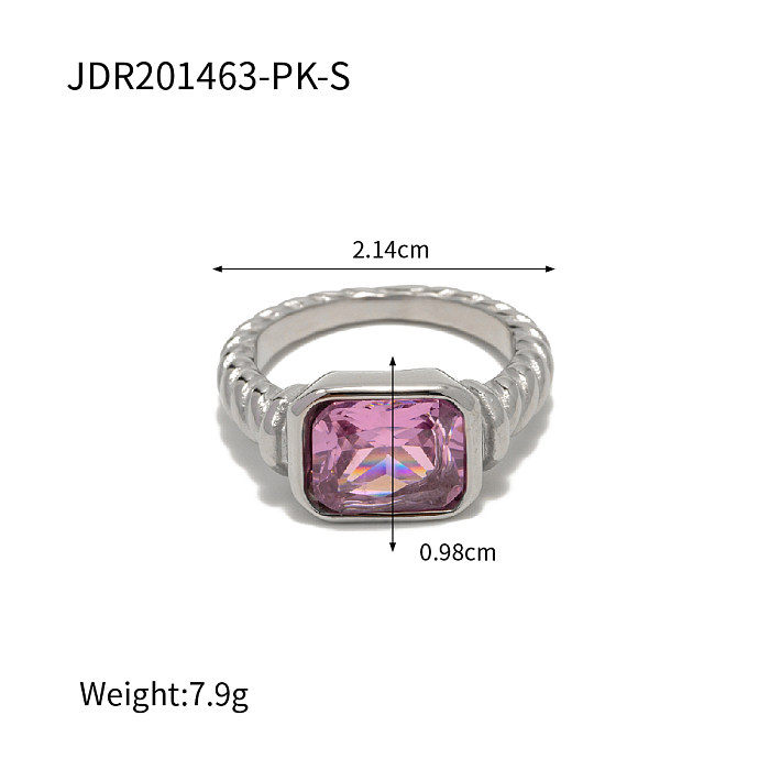 INS Style Square Stainless Steel Inlay Zircon Rings