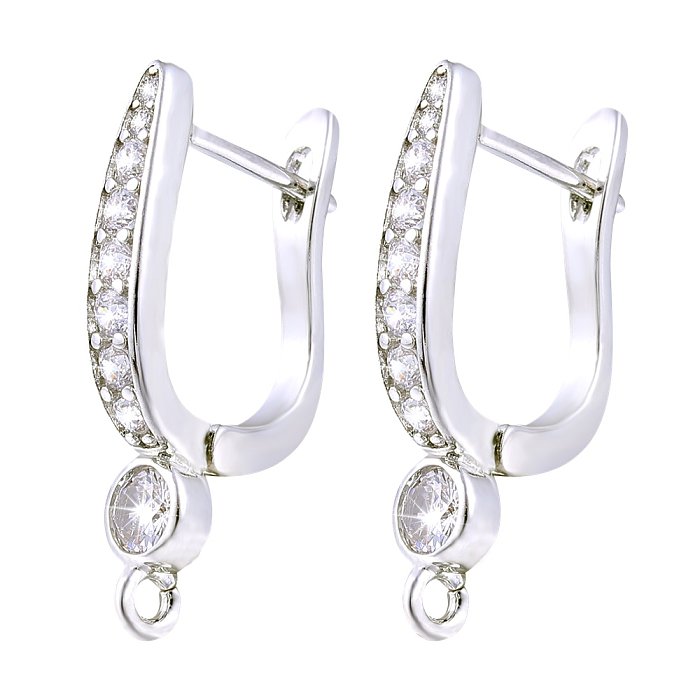 1 paire de boucles d'oreilles plaquées or blanc 18 carats, style classique, incrustation de couleur unie, cuivre et zircon