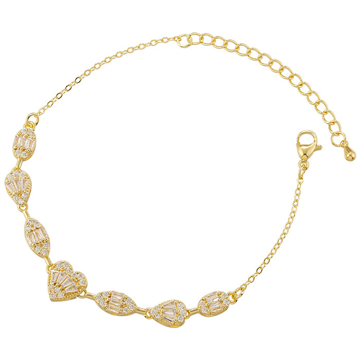 Bracelets plaqués or 18 carats avec incrustation de cuivre en forme de cœur ovale de style simple
