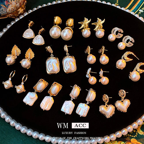 Retro-Bogenknoten-Ohrhänger mit Kupferbeschichtung und künstlichen Perlen, 1 Paar